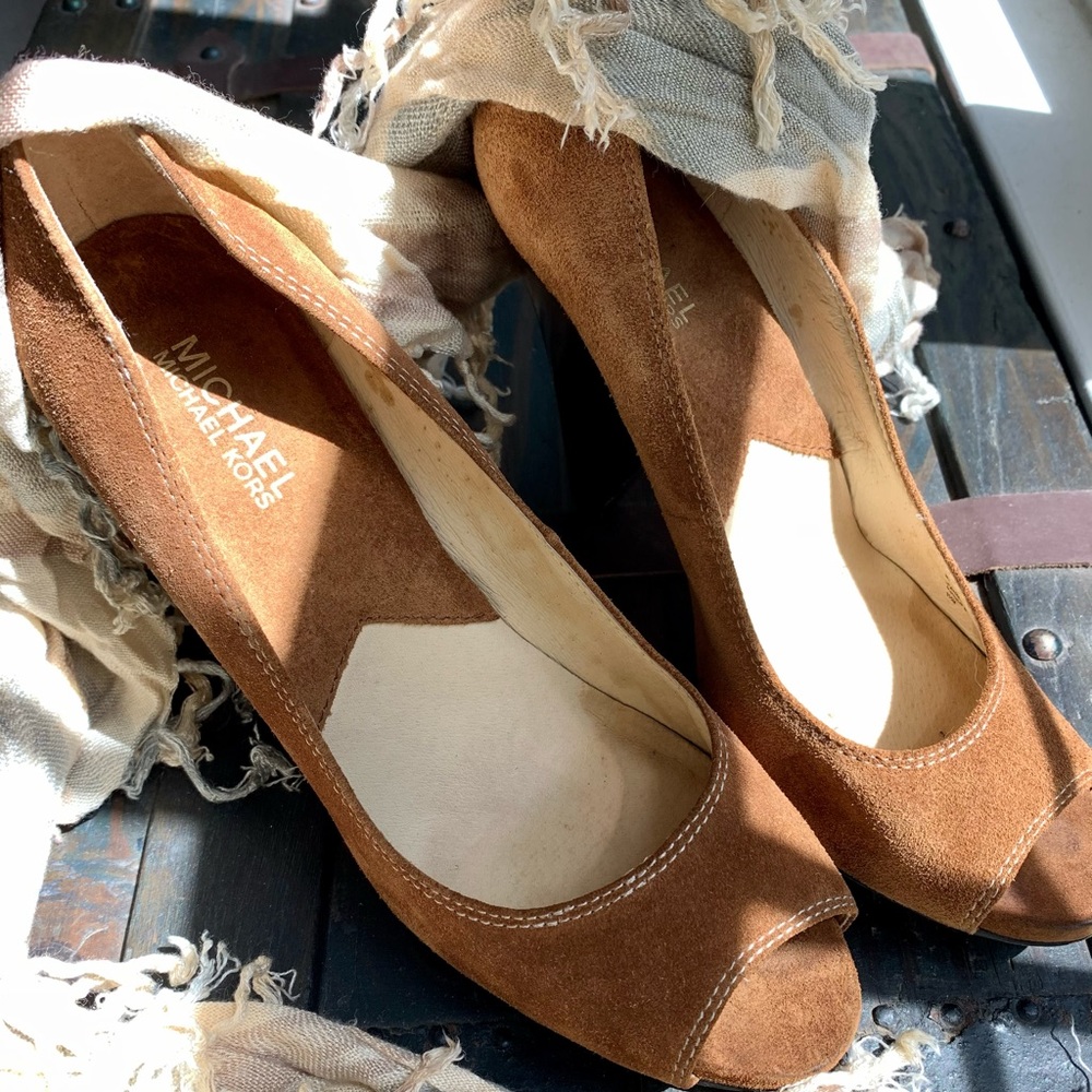 Michael Kors Open Toe Rich Brown Suede Heels